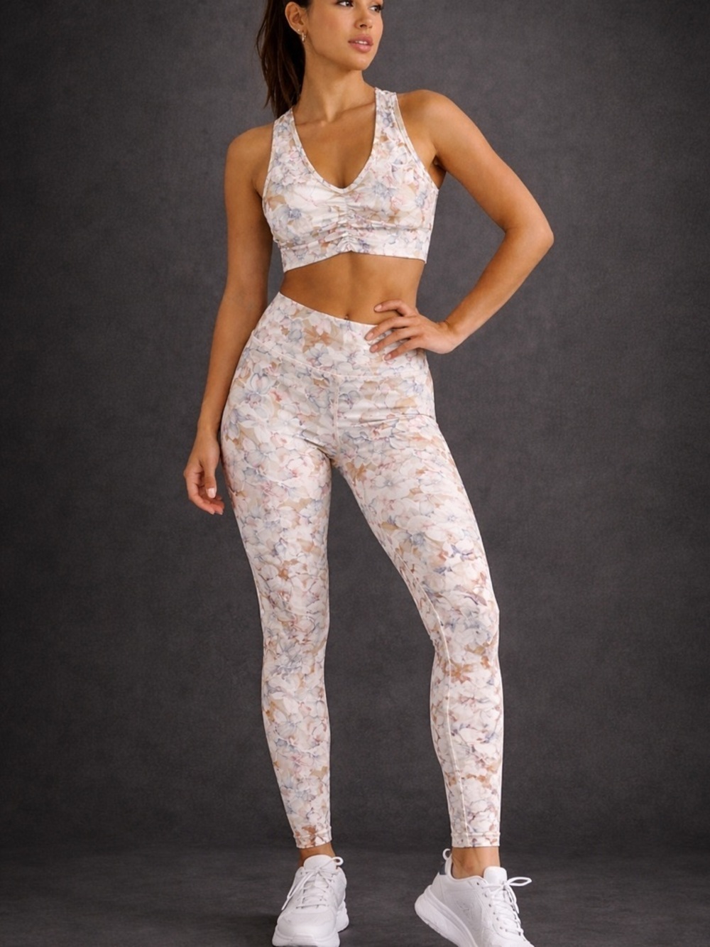 Floral Marble Print Active Set - Soft Neutral Tones